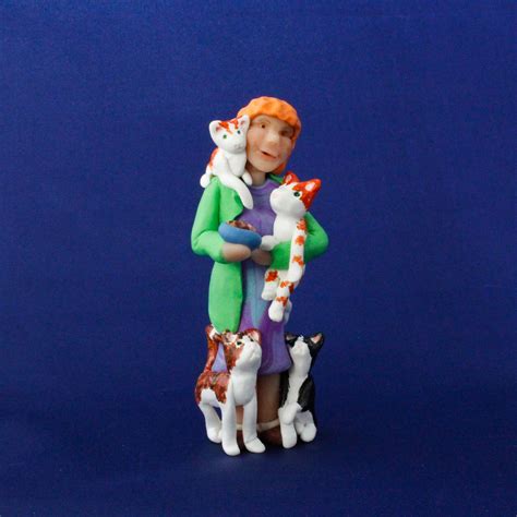 Crazy Cat Lady Figurine In Polymer Clay Woman And Cats Etsy Uk