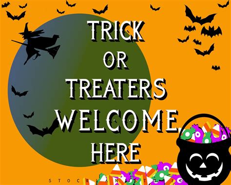 Trick Or Treaters Welcome Here Printable Halloween Decor 5x7 Etsy