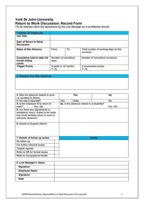 49 Best Return To Work And Work Release Forms Templatelab
