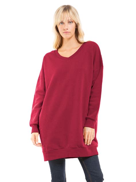 Made By Olivia Womens Casual Oversized Loose Fit V Neck Long Sleeves
