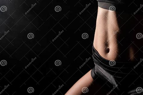 Close Up Girl Shows Her Perfect Body And Sports Stomach Healthy