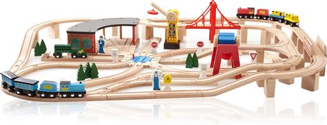 Melissa And Doug Deluxe Wooden Railway Train Set 130 Pcs