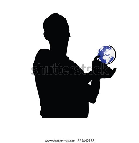 Man Holding Globe Vector Silhouette Stock Vector Royalty Free