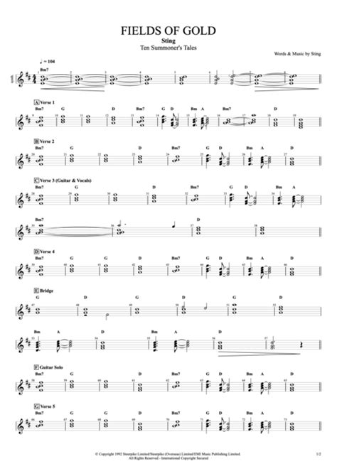 Fields Of Gold Tab By Sting Guitar Pro Full Score Mysongbook