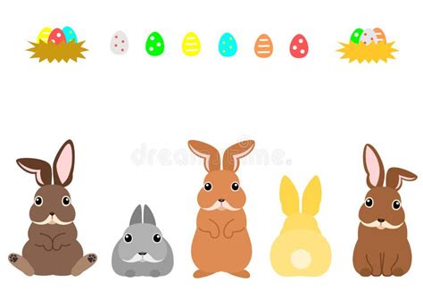 Set Of Easter Bunnies In A Row Stock Vector Illustration Of