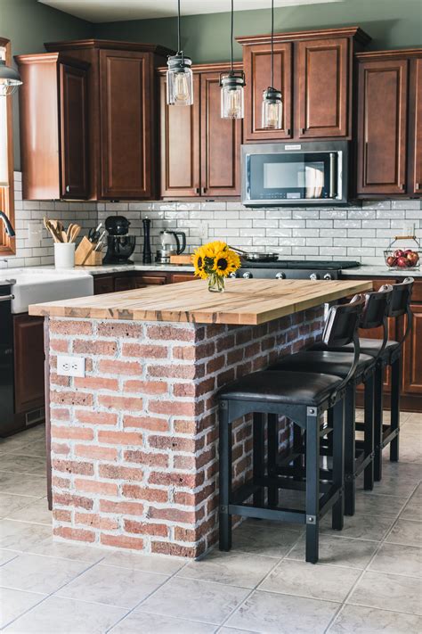 Exposed bricks are a growing trend when it comes to home design and we're seeing more and more kitchen designs embrace the industrial look. DIY Brick Kitchen Island + Behind the Scenes of our ...