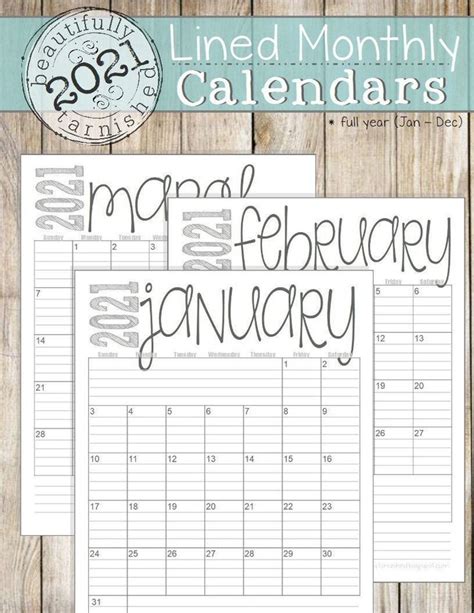 2021 Lined Monthly Calendars Portrait 85x11 Jan Dec Etsy Monthly