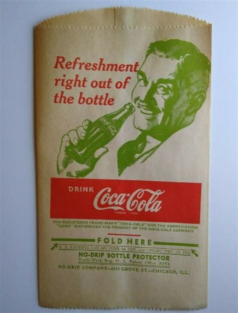 coca cola soda bottle dry server paper bag vintage nos 1932 original clark gable ephemera
