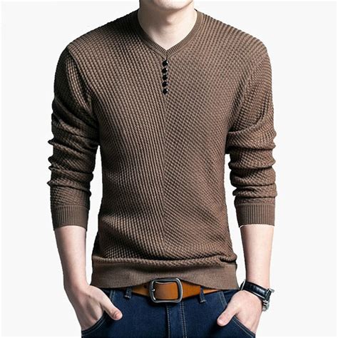 Solid Color Pullover Men V Neck Sweater Men Long Sleeve Shirt Mens
