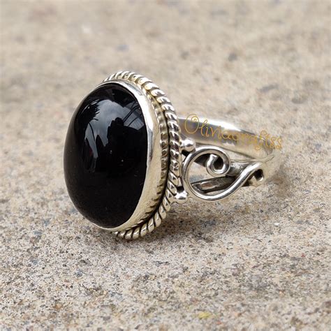 Black Stone Ring Sterling Silver For Women Ring With Oval Black Onyx
