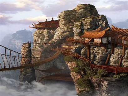 Chinese China Bridge Rope Architecture Buildings Asian