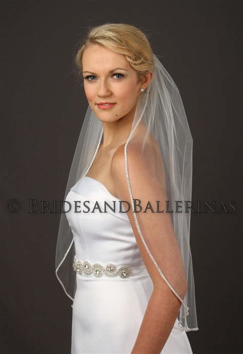 Waist Length Wedding Veil Rhinestone Edge Bridal Veil 1 Layer Extra Sparkle 2424360 Weddbook