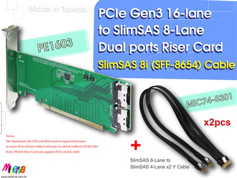 Pcie X16 Gen3 To Slimsas Sff 8654 Dual Ports Riser Card With Slimsas