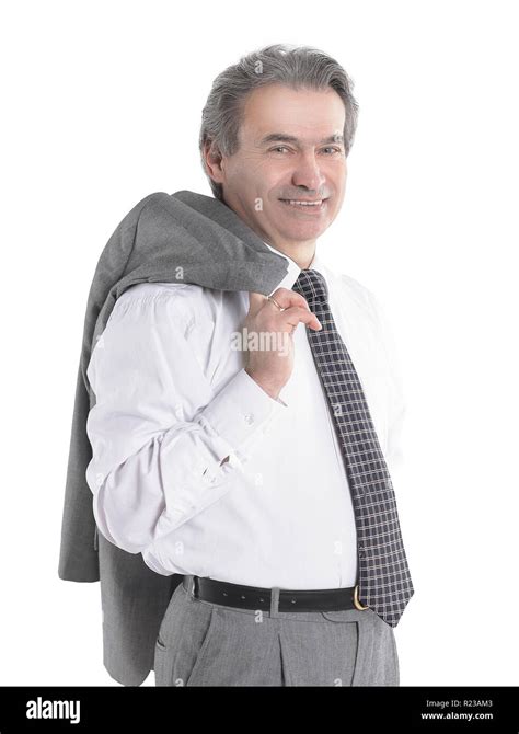 Confident Businessman Holding A Jacket Over His Shoulder Isolated On
