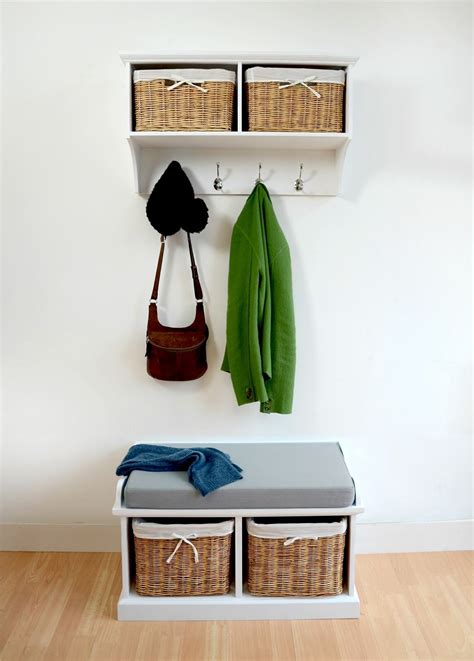 Tetbury White Coat Rack With 2 Storage Basketshallway Hanging Shelf 4