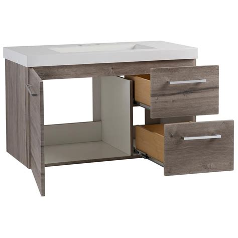 Small bathroom cabinet vanity sink dark oak faucet and drain space saving design renovators supply manufacturing. Domani Larissa in 36.50 in. W Vanity in White Washed Oak ...