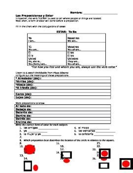 Spanish Estar and Prepositions Worksheets by Senorita Piscina | TpT