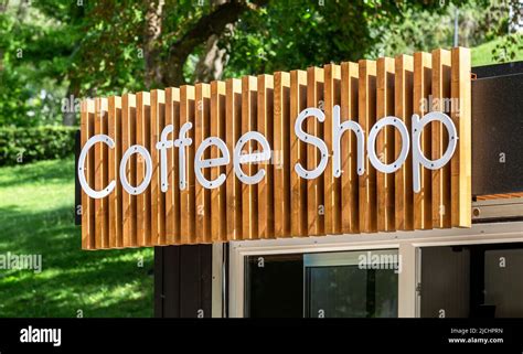 Outdoor Coffee Shop Signage In Summer Sunny Day Stock Photo Alamy