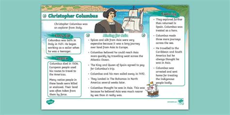 Ks1 Christopher Columbus Fact File History Explorers