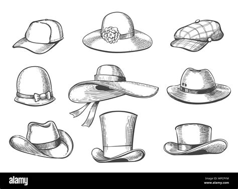Hats Sketch Graphics Hand Drawn Hats Cap Images Isolated On White
