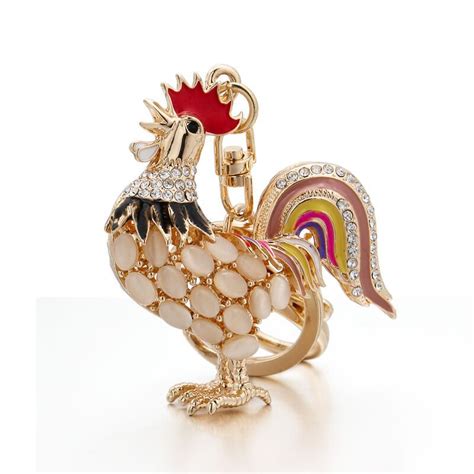 Opals Cock Rooster Chicken Lovely Crystal Keyrings Keychains Rhinestone