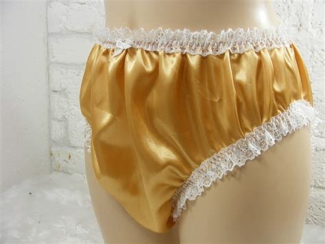 sissy frilly gold silky satin lace panties lingerie knickers etsy