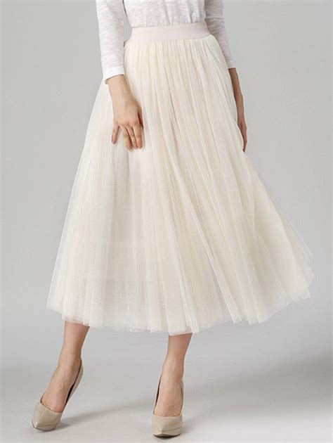 17 Off 2021 Tulle High Waist Midi Skirt In Off White Dresslily