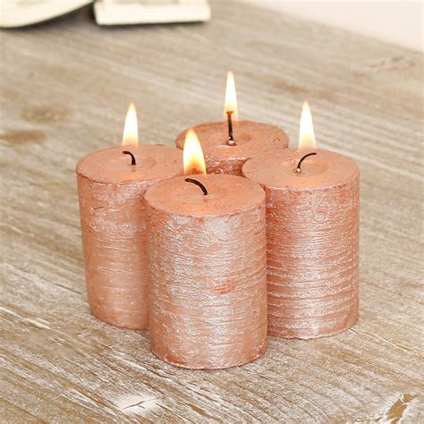 Set Of Four Metallic Copper Votive Candles By Dibor