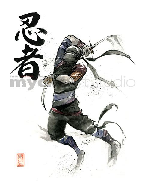 Ninja Midair By Mycks On Deviantart Japanese Calligraphy Samurai Art