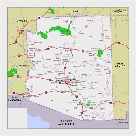 Arizona State Map With Cities And Towns Us States Map