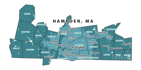 Massachusetts Hampden County Vector Map Digital Art By Frank Ramspott Fine Art America