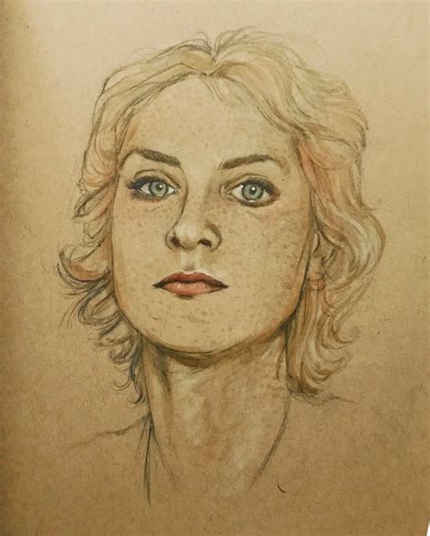 Isabelle Huppert Portrait Ink Copic Markers Pencil Acrylic On Tan