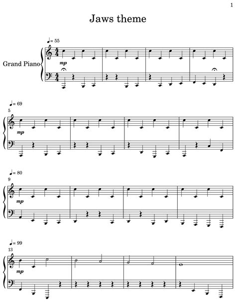 jaws theme sheet music for piano
