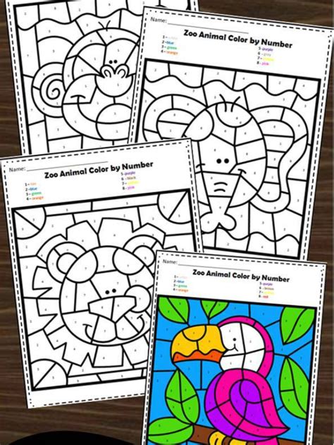 Zoo Animals Color by Number Worksheets – Kindergarten Worksheets and Games