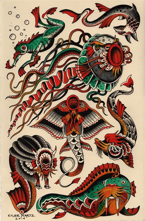 Sea Creature Sheet Traditional Tattoo Art Traditional Tattoo Design