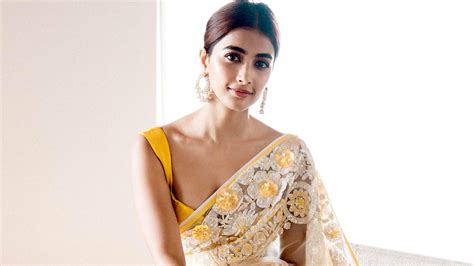Pooja Hegde Wore Her Embellished White And Yellow Manish Malhotra Sari