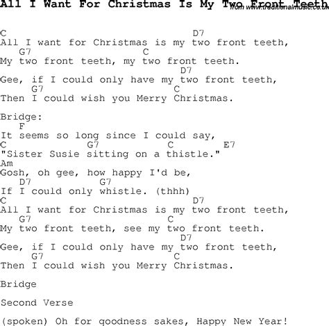 Christmas Carolsong Lyrics With Chords For All I Want For Christmas Is My Two Front Teeth