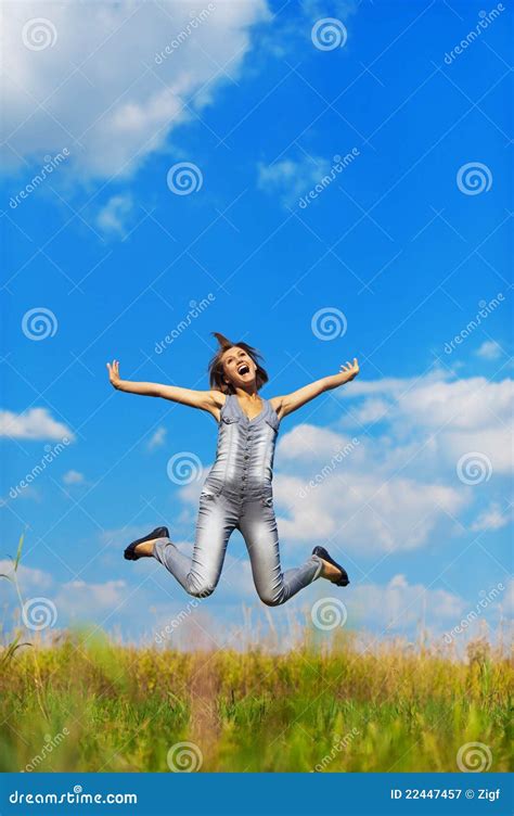 funny girl jumps up stock image image of beautiful arms 22447457