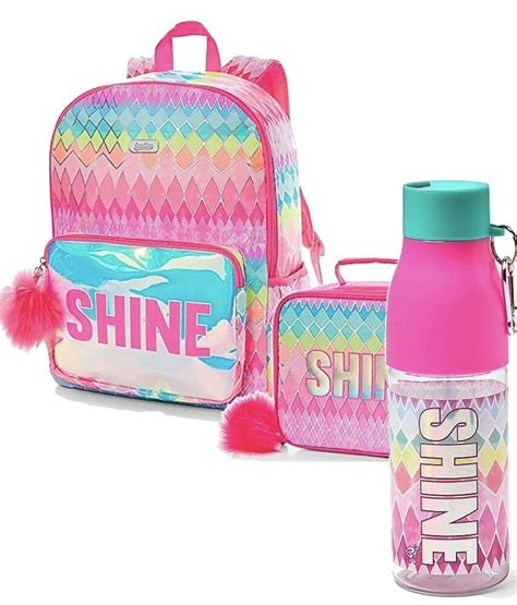 Justice Set Of 3 School Backpack Water Bottle And Lunch Tote Shine Geometric Justice School