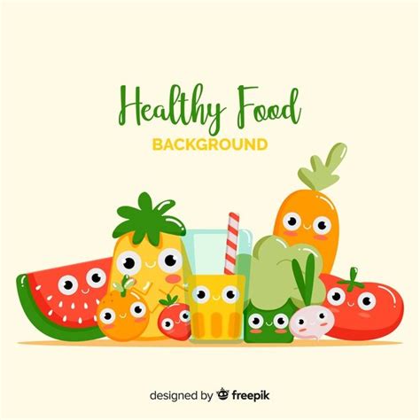 Free Vector Cute Healthy Food Background Food Cartoon Healthy Food