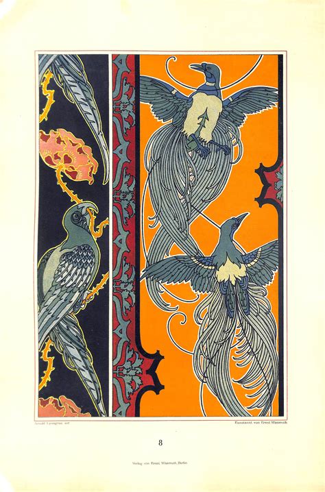 Parrots Art Nouveau Chromolithograph Matted Arnold Lyongrun 1899