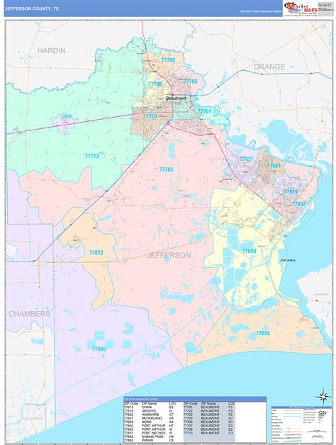 Jefferson County Tx Wall Map Color Cast Style By Marketmaps