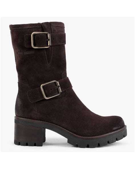 Manas Brown Suede Double Buckle Heeled Calf Boots Lyst
