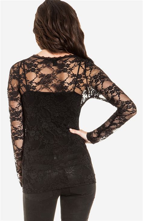 Long Sleeve Lace Top In Black DAILYLOOK