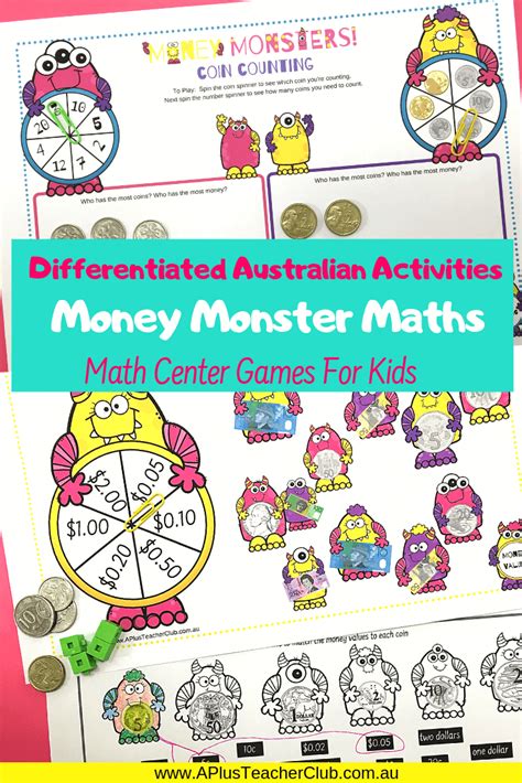 This interactive game is a fun way to count and solve simple problems with money. Australian Money Math Center Games {Monster Fun!}