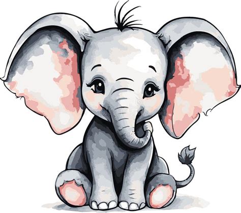 Great Lovely Watercolor Baby Elephant Vector Art Stock Vector