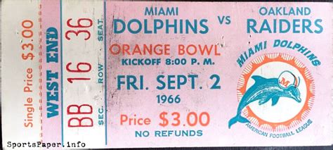 Ticket Please First Miami Dolphins Home Game 921966 Sportspaper