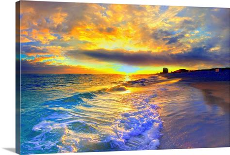 Yellow Sunset Beautiful Beach Sunrise Wall Art Canvas Prints Framed