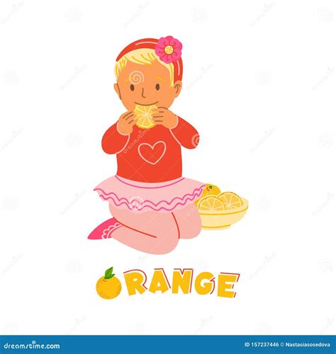 Little Kid Girl Eating Orange Stock Vector Illustration Of Clip Hand