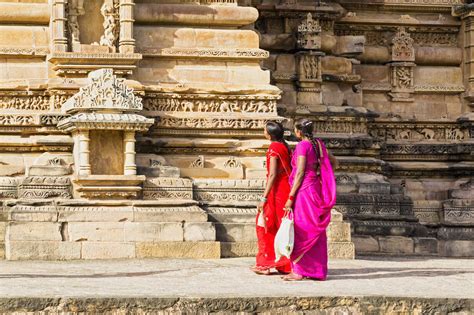India Madhya Pradesh Womens Visiting Temple Of Khajuraho Group Of